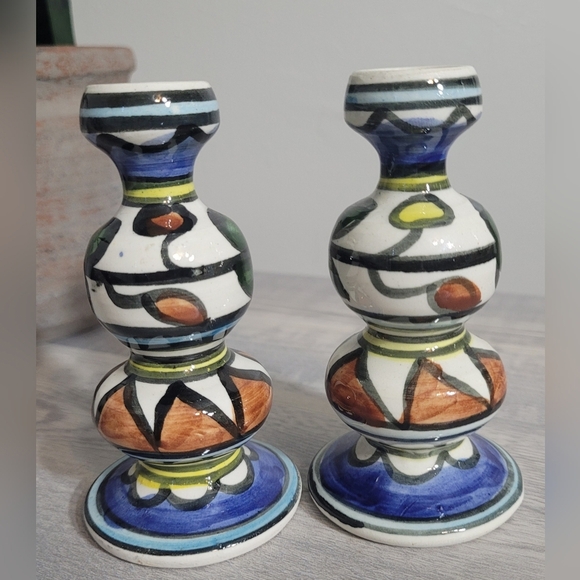 Israeli Ceramic Armenian Pottery Iznik Candlsticks Shabat Shabbos Judaica Israel - Picture 1 of 4